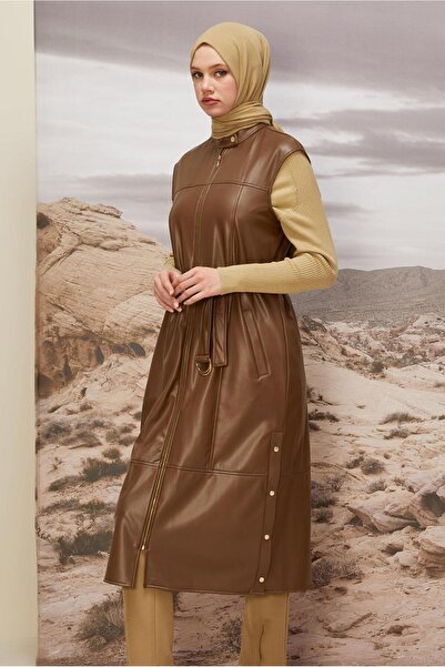 Alvina Belted Faux Leather Vest 45249