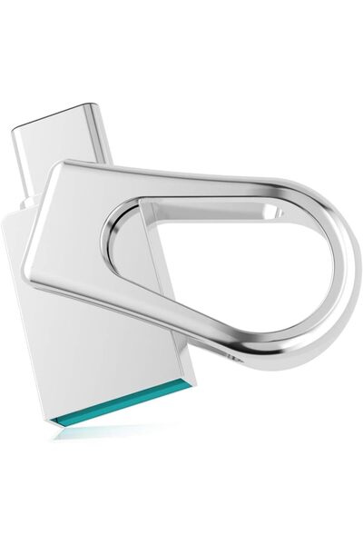 BIGTHREE 64GB USB C Dual-Interface USB 3.0 Flash Drive with Keyring - Silver