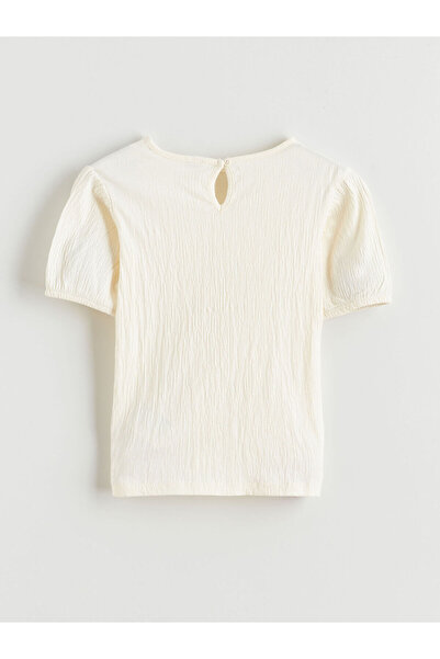 LC Waikiki Balloon Sleeve Textured Girls' T-Shirt