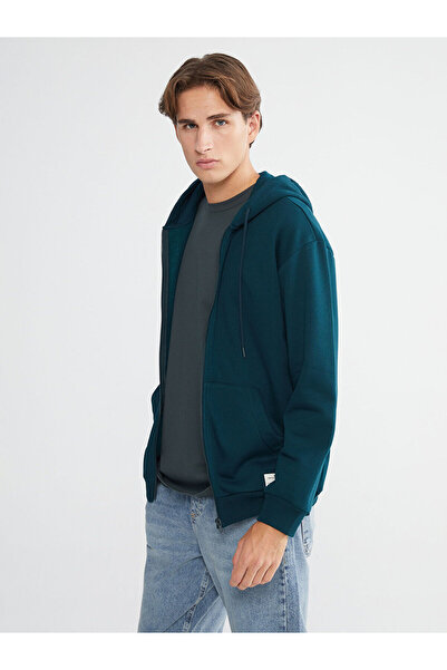 LC Waikiki Mg trenden petrol Hooded men's thick zippered sweatshirt