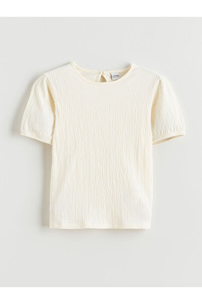 LC Waikiki Balloon Sleeve Textured Girls' T-Shirt