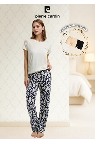 Pierre Cardin Set de pijamale cremă cu mâneci scurte pentru îmbrăcăminte pentru femei (cadou pantaloni scurți din modal)