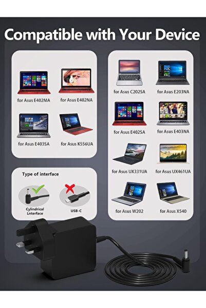 Other Mixyaceh 45W Laptop Charger - Compatible with ASUS VivoBook & Notebooks