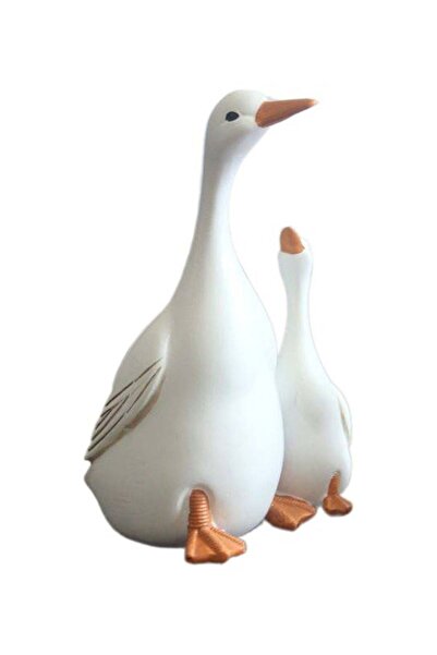 fun zone تمثال حديقة بطة اصطناعية عام باللون الأبيض/البرتقالي