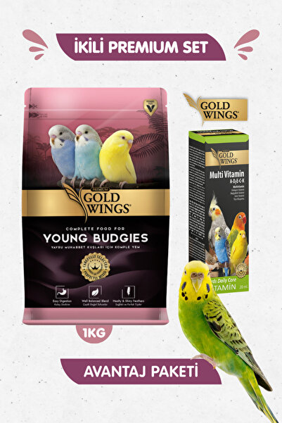 Gold Wings 2li Set - Premium Yavru Genç Muhabbet Kuşu Yemi 1 Kg + Muhabbet Ku...