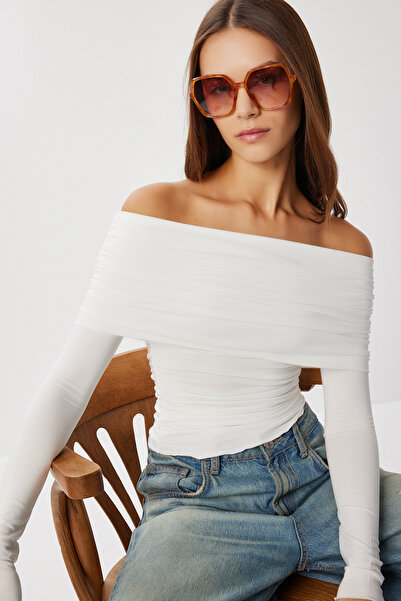 Lovelyİstanbul بلوزة محبوكة بدون حمالات LUB0298 EKRU