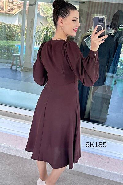 İnce Topuk Double-Breasted Collar Buckle Crepe Dress 6K185