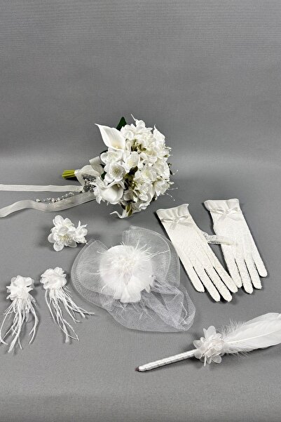 Hayalperest boncuk Gelin Buketi Çiçeği Ve Nikah Aksesuarı Seti