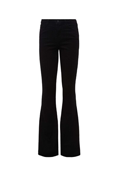 JILLY Eftelya Siyah İspanyol Paça Comfort Jeans Yüksek Bel Pantolon