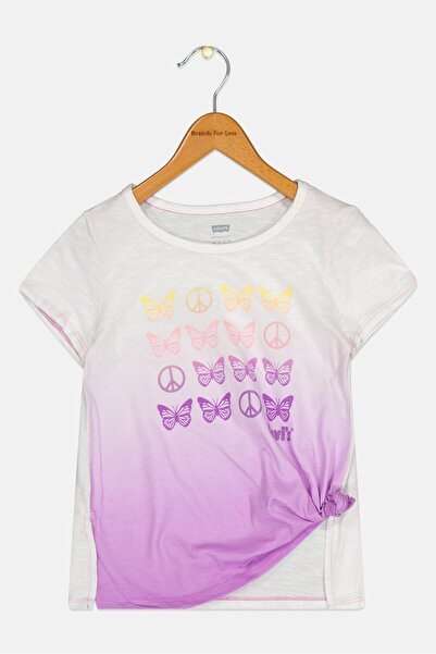 Levi's بلوزة مطبوعة برسومات جرافيكية بأكمام قصيرة ورقبة دائرية للبنات الصغار،...