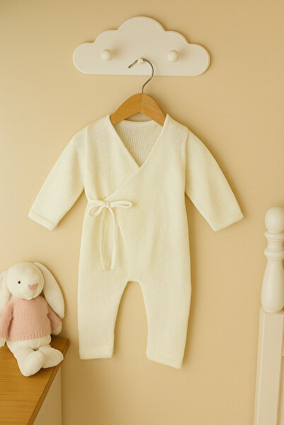 Nimini Kids Long Sleeve Knitwear Unisex Soft Baby Romper (Size 3-9) with Rope Detail (Without Booties)