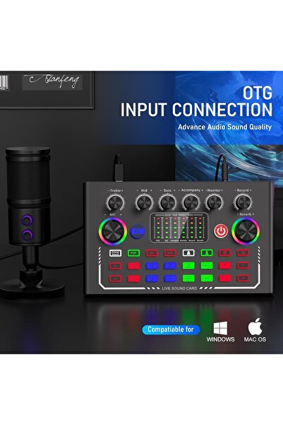 ELLEGLAM بطاقة صوت حية بتقنية البلوتوث F009، خلاط صوت بودكاست RGB لأجهزة الكمبيوتر والهواتف والألعاب