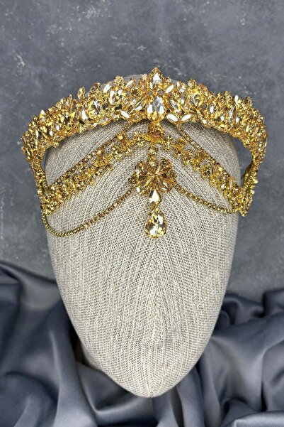 Hayalperest boncuk Honey color hera forehead dangle bridal henna crown hair accessory