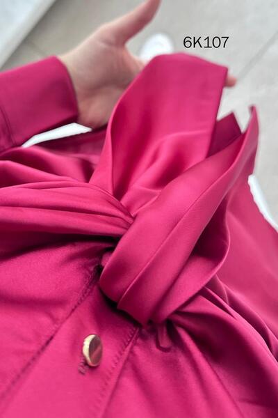 İnce Topuk Front Tie Silk Satin Shirt 6K107