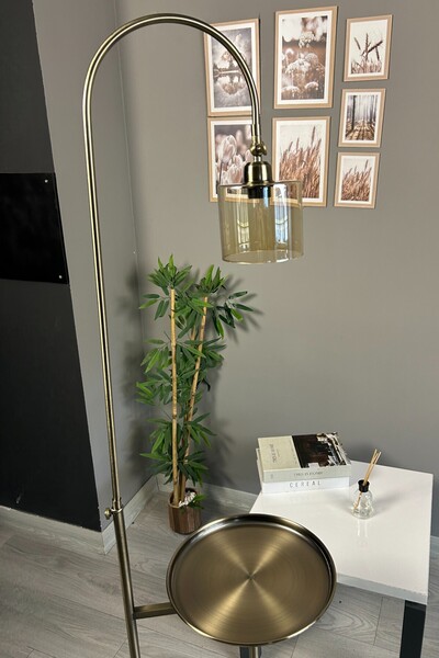 Bamyum Lille Bal Rengi Cam Eskitme Gövde Lambader Tepsili Hareketli Başlık Modern Metal Zemin Lambası