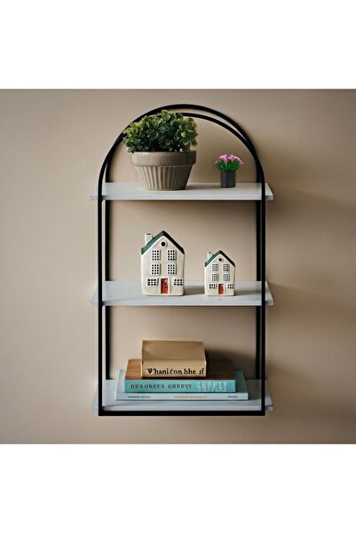 Danube Home رف حائط مقوس - رف حائط معدني أنيق باللونين الأسود والأبيض لغرفة المعيشة، 50×18×90 سم، ضمان لمدة عامين
