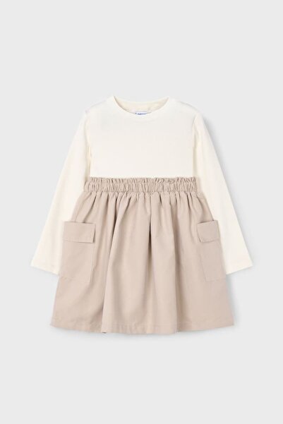 MAYORAL Girl's Cargo Pocket Piece Combination Look Dress - Cream/Beige