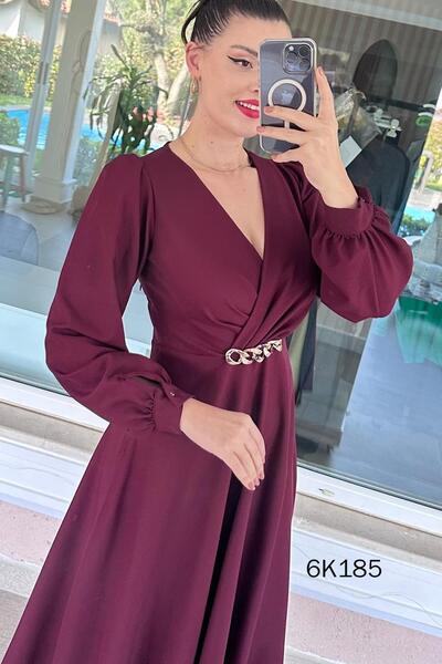 İnce Topuk Double-Breasted Collar Buckle Crepe Dress 6K185