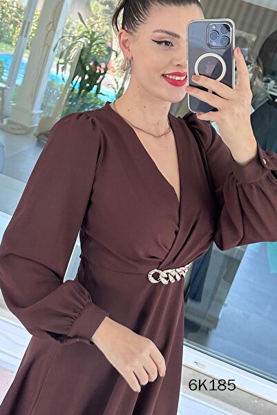 İnce Topuk Double-Breasted Collar Buckle Crepe Dress 6K185