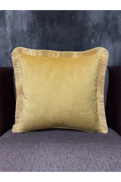 Fabricland İthal İpek Kadife SARI RENK PÜSKÜLLÜ KIRLENT KILIFI 43x43cm