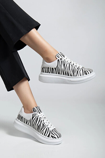 Erceka Pantofi sport pentru femei cu model zebră, pantofi cu șireturi, potriv...