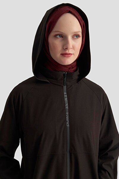 Armine TREND Brand Written Zippered Hidden Hooded Garment Black 25Kt548