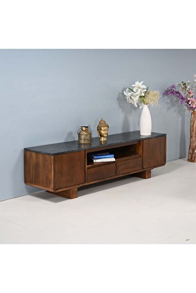 Danube Home وحدة تلفزيون يورك ببابين ودرجين وسطح رخامي لأجهزة التلفزيون حتى 7...