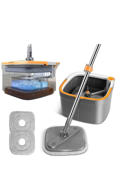 ULHYC Rotary Squeeze Mop and Bucket Microfiber Mop Pads Hand Free Wringing Fl...