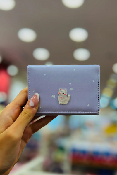 Miniso Sevimli Kedi Serisi Üç Katlı Kadın Cüzdanı (Açık Mor)