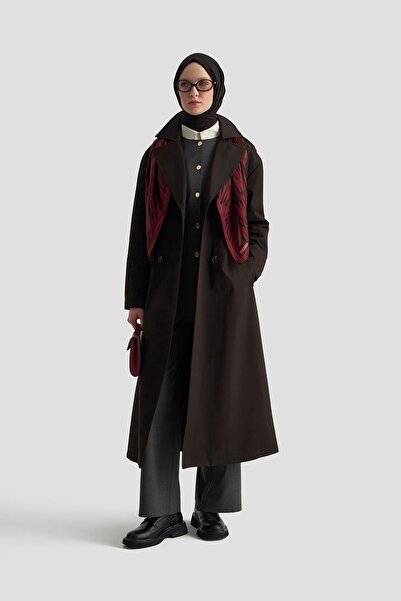 Armine TREND Double-Breasted Closed Waist Belted Trench Coat Black 25Kt725