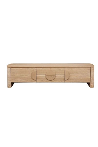 Danube Home Kanso 2-Door & 2-Drawer TV Unit for TVs Up to 80" - Natural Oak Finish Engineered Wood, 179x39x45cm
