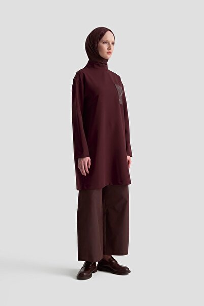 Armine TREND Leather and Eyelet Detailed Tunic Burgundy 25Kt438