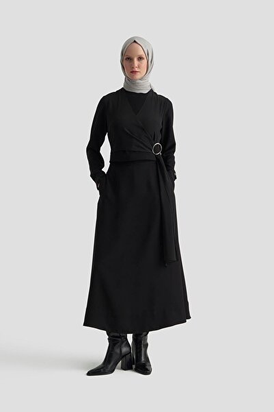 Armine TREND Chiffon Paneled Ring Detailed Crepe Skirt Double Suit Black 25Kt672