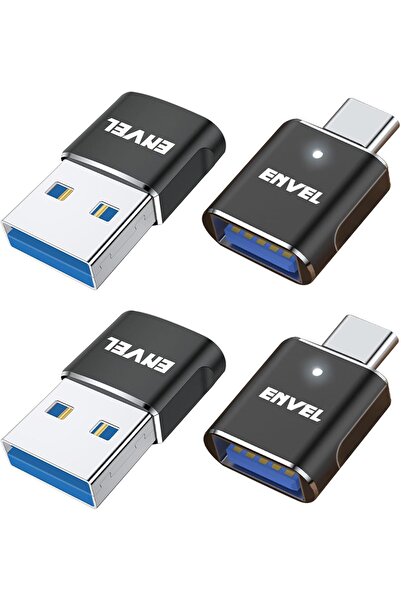 ENVEL محول USB-C إلى USB 3.0 (ذكر إلى أنثى) - عبوة من 4 قطع، أسود