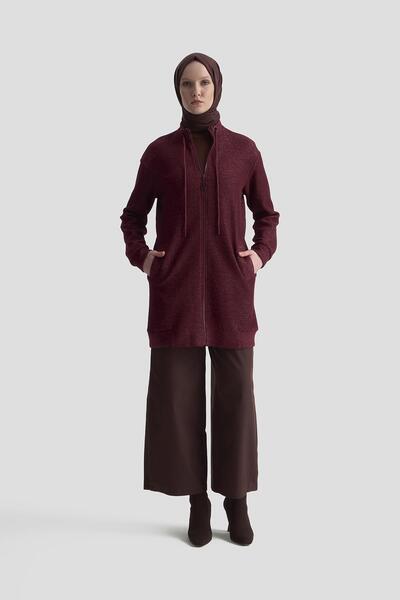 Armine TREND Eyelet Detailed Corded Fabric Glitter Pocket Jacket Cherry 25Kt555