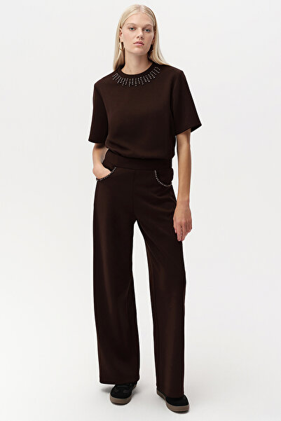 Exquise Taş Detaylı Geniş Paça Regular Pantolon