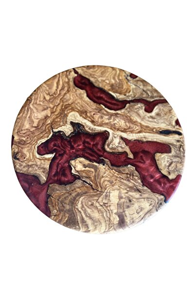 GökçesanSehpa EPOKSİ ZİGON SEHPA KIRMIZI DOĞAL AHŞAP BOHEM