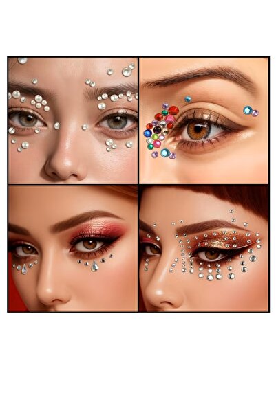 Generic 4-Sheet Disposable Self-Adhesive Face Gems & Pearls, for Festival Makeup (Face, Hair, Eye)