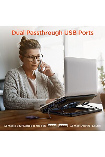 Etertoyle Laptop cooling pad with large silent fan, adjustable height, built-in LED and USB hub, fits up to 15