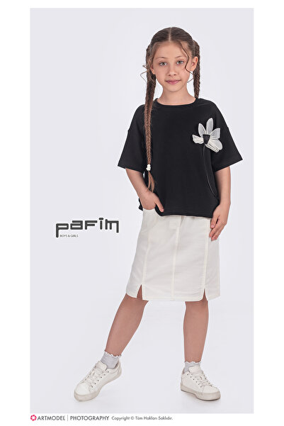Pafim Girl's Crew Neck Rose Detailed Oversized T-Shirt, Summer & Transitional...