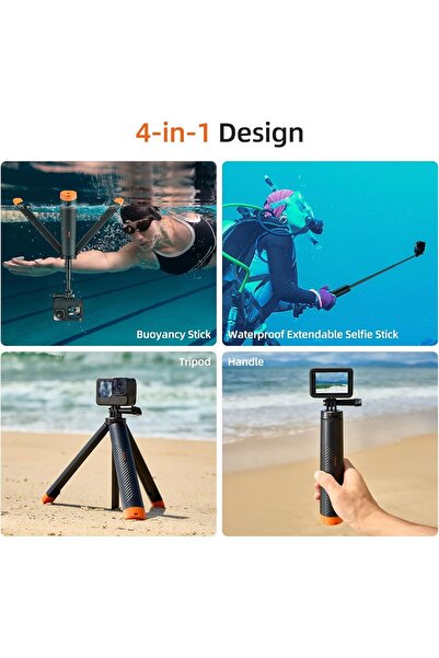 NALACAL 4-in-1 Floating Selfie Stick for GoPro, Insta360, DJI Osmo - Waterproof, Extendable Tripod/M