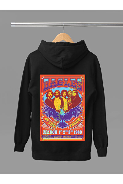 MAGORS SWEATSHIRT ROCK CU GLUGĂ, CU MÂNER LUNG, IMPRIMAT EAGLES, BUMBAC, cu căptușeală din fleece fire