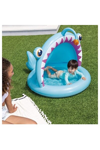 Granst Stag Piscină gonflabilă pentru copii, acoperită, albastră, cu model de...