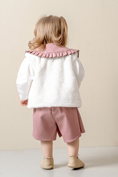 PARK BEBE Baby Girl Fur Vest Leather Shorts Suit 3 Pieces