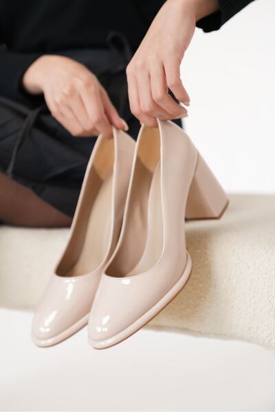 TRENDELLA Pensy Beige Patent Leather Women's Heeled Shoes