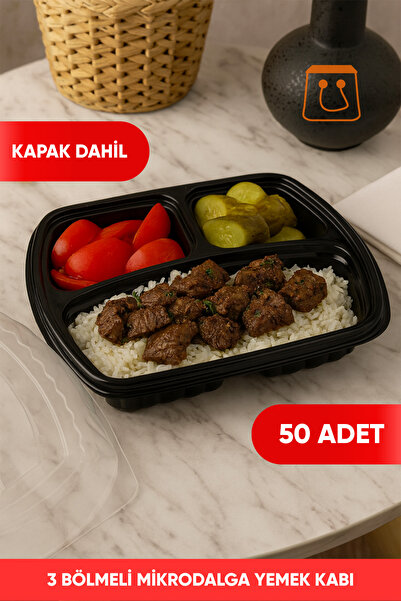 Öztürk ambalaj 3 Bölmeli Mikrodalgaya Uyumlu Yemek Kabı Salata Kabı Pilav Kab...