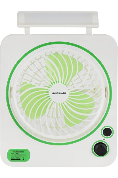 Olsenmark مروحة صغيرة قابلة لإعادة الشحن OMF1875 مقاس 15 سم مع إضاءة LED، سرعتان، 1800 مللي أمبير/ساعة، لون أبيض