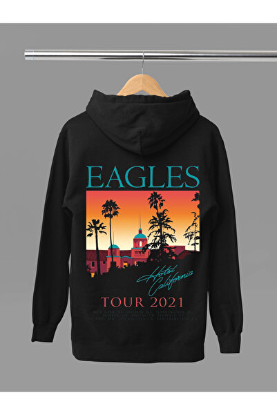 MAGORS SWEATSHIRT ROCK CU GLUGĂ, CU MÂNER LUNG, IMPRIMAT EAGLES, BUMBAC, cu căptușeală din fleece fire
