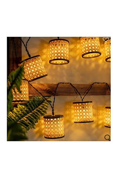 Granst Stag Ghirlandă solară cu 10 felinare din plastic, model din ratan, lum...