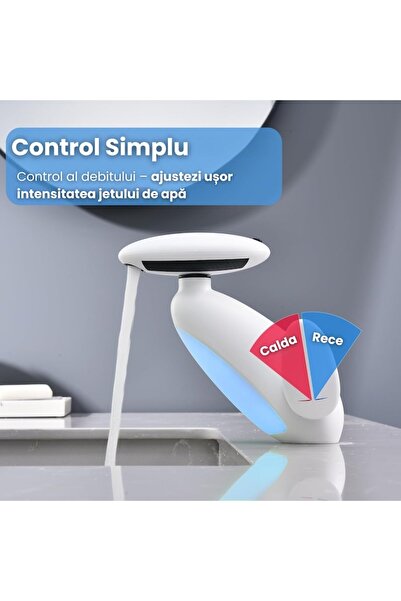 AVYRA Baterie modernă pentru lavoar cu afișaj LED pentru temperatură, 4 moduri de pulverizare